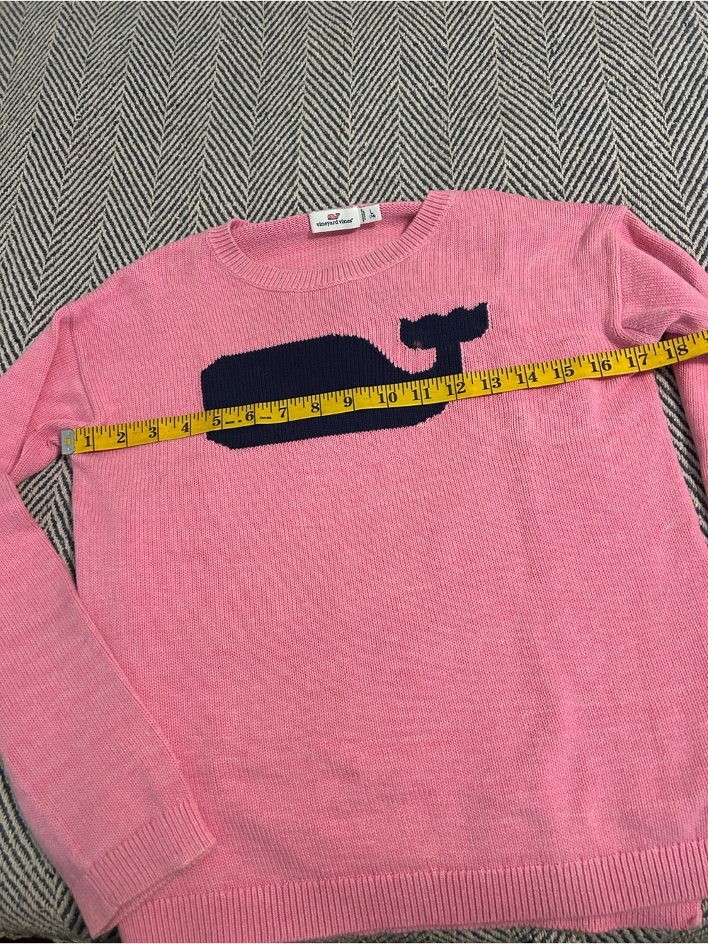 Vineyard Vines Pink Crewneck Sweater with Navy Whale Motif